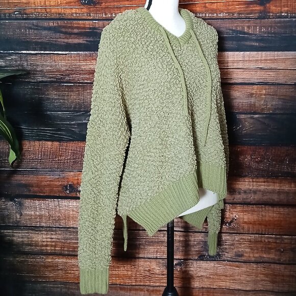 POL Sweater L Hooded Oversized Olive Green Popcorn Knit - Picture 7 of 10